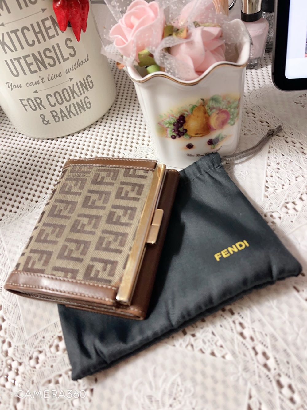 Fendi Brown Monogram Money Clip with Gold-Tone Hardware